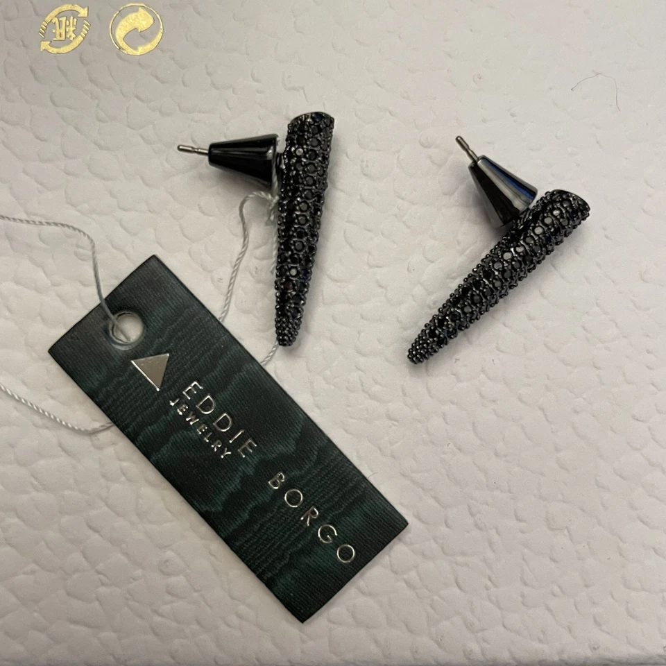 Eddie Borgo Blackened Silver Pave Crystal Mini Spike Earrings 1" $150 NWT - Image 2 of 4