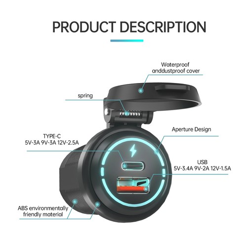 Dual USB Port Car Charger Socket Fast Charging Type-C USB For Cell Phone W/Wire - Picture 6 of 24
