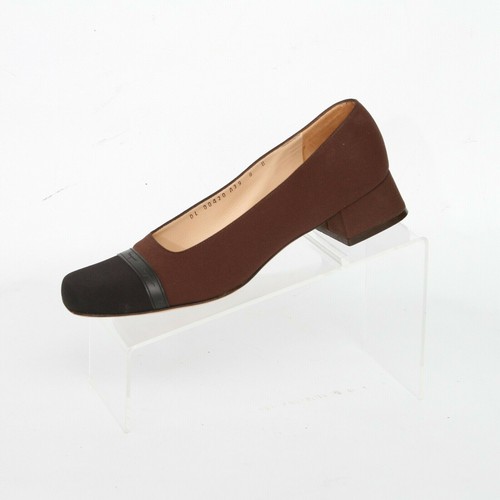 Salvatore Ferragamo decolte con tacco donna marrone nero tessuto cappuccio punta 8 B - Foto 4 di 12