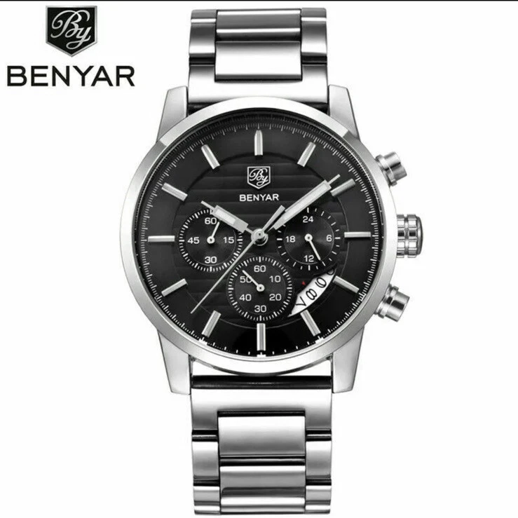 NEW BENYAR Men Business Dress Date Chronograph Wrist Watch
