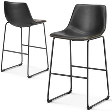 2Pcs 30" Height Counter Bar Stools Set Leather Barstools Modern Bar Chairs,Black