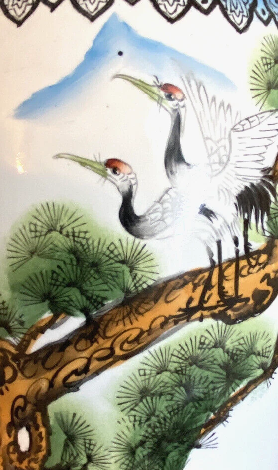 Jarrón chino grande vintage grullas pájaros porcelana pintada a mano chinoiserie alta Foto 3 de 4