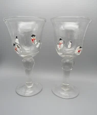 2 Artland Fused Glass - Snowman - Art Glass Wine Water Goblet Hand Blown