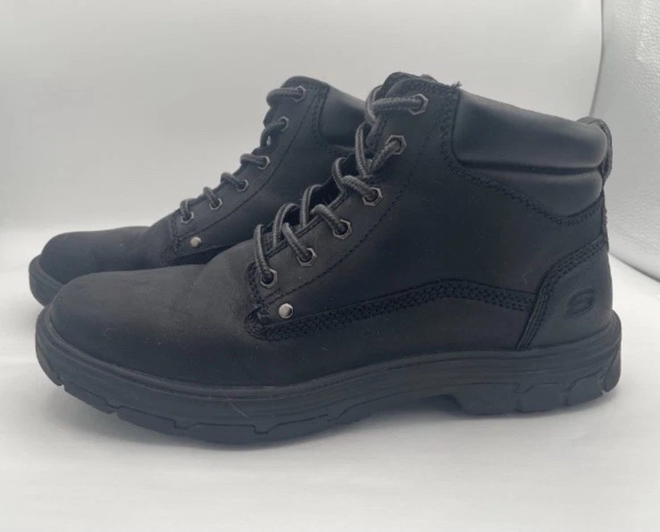 Sketchers Segment Garnet Black Leather Hiking Boots Mens Size 8.5 Slip Resistant