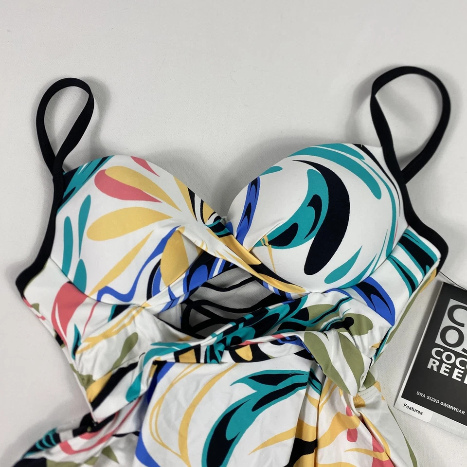 Top Tankini Coco Reef para mujer 32/34C blanco icono torcido con aros traje de baño Foto 4 de 4