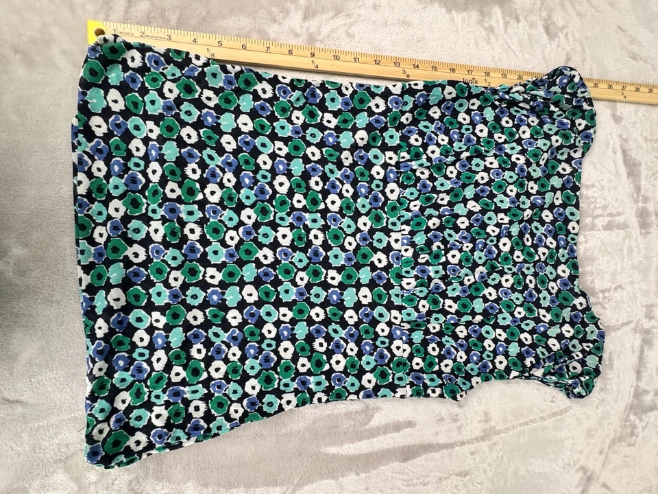 Camisa Top Kenneth Cole Azul y Verde Floral Manga Gorra Nylon Malla Acanalada Lateral M Foto 4 de 4