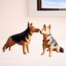 2 x Miniature Ceramic German Shepherd Ceramic Figurines Dog Statues Home Decor