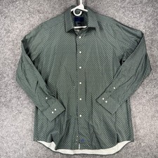 David Donahue Shirt Mens 17 Large Green Blue Paisley Print Trim Fit Button Down