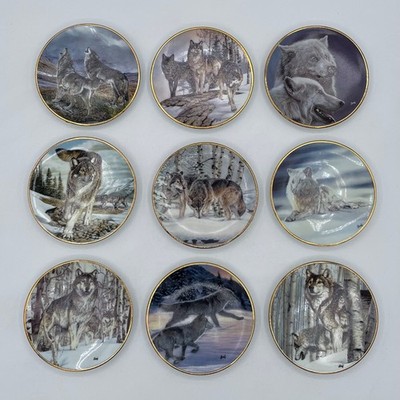 YEAR OF THE WOLF Vintage 1998 Mini Plate Set Hamilton Collection 3.75'' Agnew
