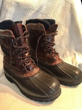 LL Bean Bean Boots MENS 10M USA Duck Boots Leather Lace Up Vibram Gumlite Brown