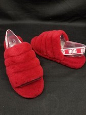 UGG Girls K Fluff Yeah Slippers Slides Soft Ribbon Red Size 6 NEW NO BOX