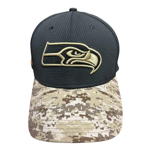 Seattle Seahawks New Era Salute to Service Cap – Größe L/XL, graues Tarnmuster, gebraucht, in einwandfreiem Zustand
