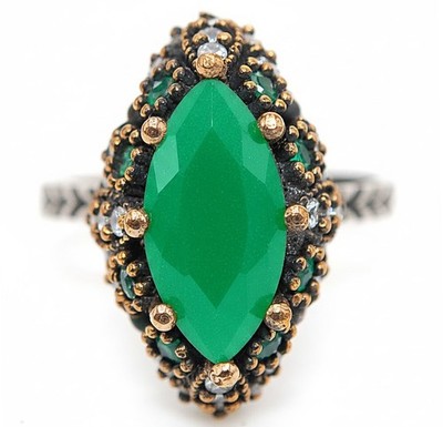 Osmanisches Empire Stil 3 kt behandelter Smaragd 925 Sterlingsilber Ring Gr. 7 HB1-7