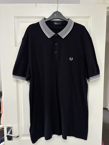 Fred Perry Men’s M3557 Stripe Tipped Collar Polo Shirt Navy Blue XXL 2XL
