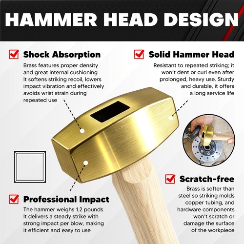 1 Pound Solid Brass Hammer, Hickory Wood Handle | eBay