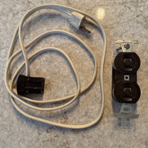 VTG Extension Cord White Brown End Single Plug & GE Safety Turning Face Outlet