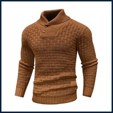Men Knitted Sweater Crew Neck Pullover Long Sleeve Warm Textured