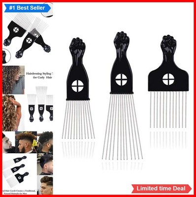 Metal Hair Pick Comb Fist Style Black Plastic Handle Curly Straight Wig