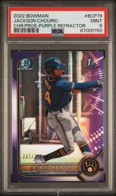 Jackson Chourio 2022 Bowman Chrome Purple Refractor /250 PSA 9 #BCP79