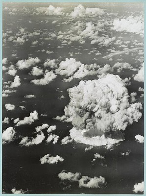 Bikini Atoll 1946 Operation Crossroads Nuclear Test Mushroom Cloud Ships Below