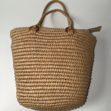 Tan Woven Tote Top Handle Bag w/ Braided Accents, Women  s Casual Beach