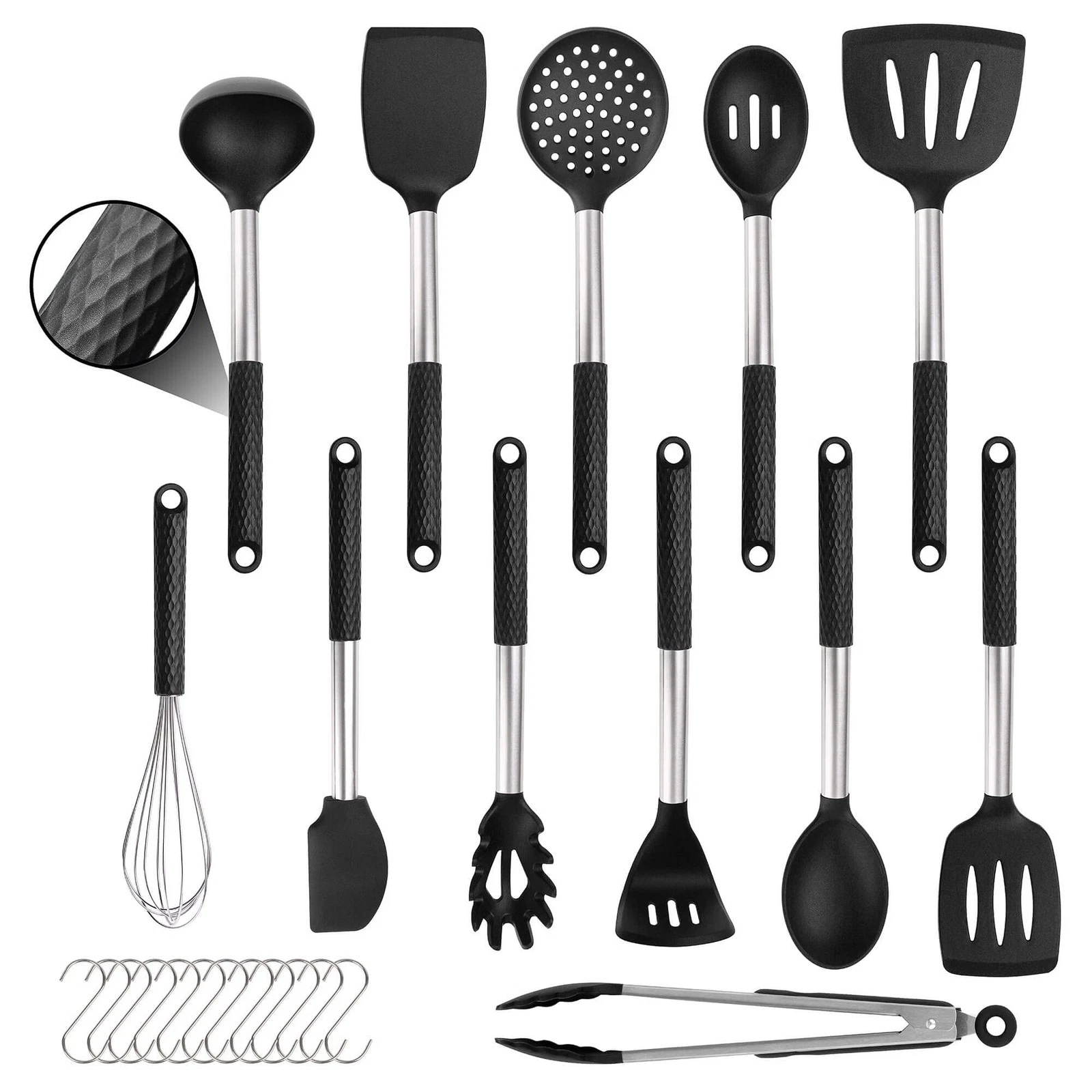 Silicone Cooking Utensil Set: 12 Pieces Kitchen Utensils Non-Stick & Heat Res...