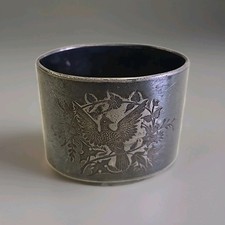 Antique Victorian Silverplate Art Nouveau Bird & Leaves Napkin Ring Holder