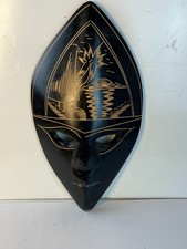 Vintage Handmade Fiji Tribal Wood Hand Carved Zebra Mask 14" x 7" Wall Hanging