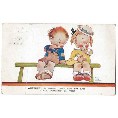 MABEL LUCIE ATTWELL Ob ich glücklich bin Ob ich traurig bin Postkarte #1285, P/M 1929