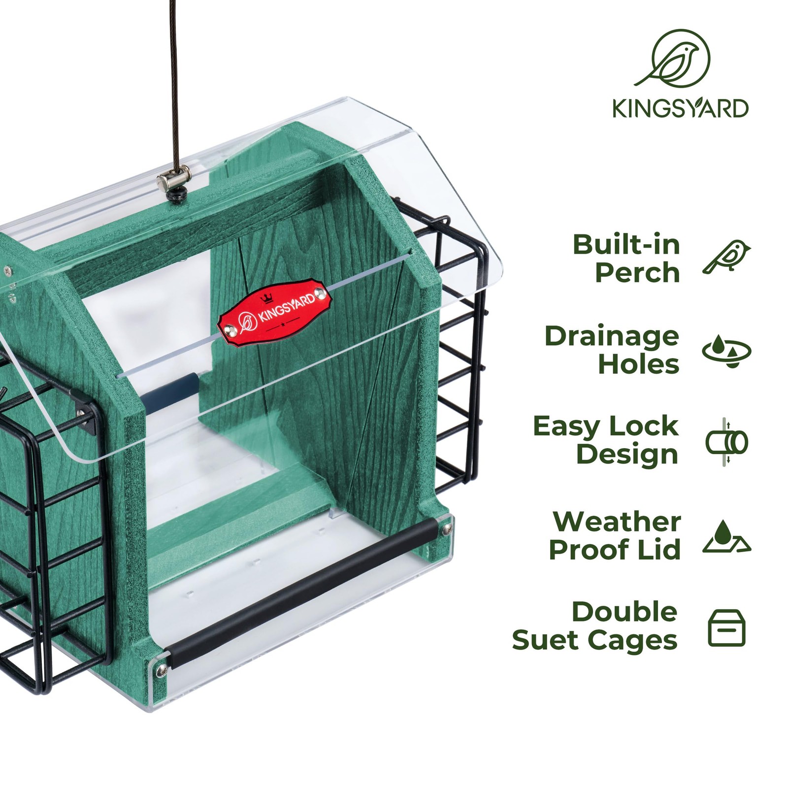Hopper Bird Feeder for Outdoors Hanging Recycled Plastic Double Suet with Clear