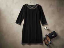 Elie Tahari Womens XS Black Embellished Beaded Studded Sheath Dress 3/4 Sleeves 