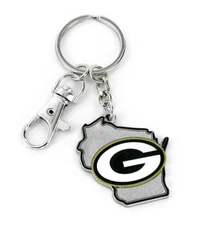 Green Bay Packers State Shape Keychain w/ Carabiner Clip NFL Team Logo