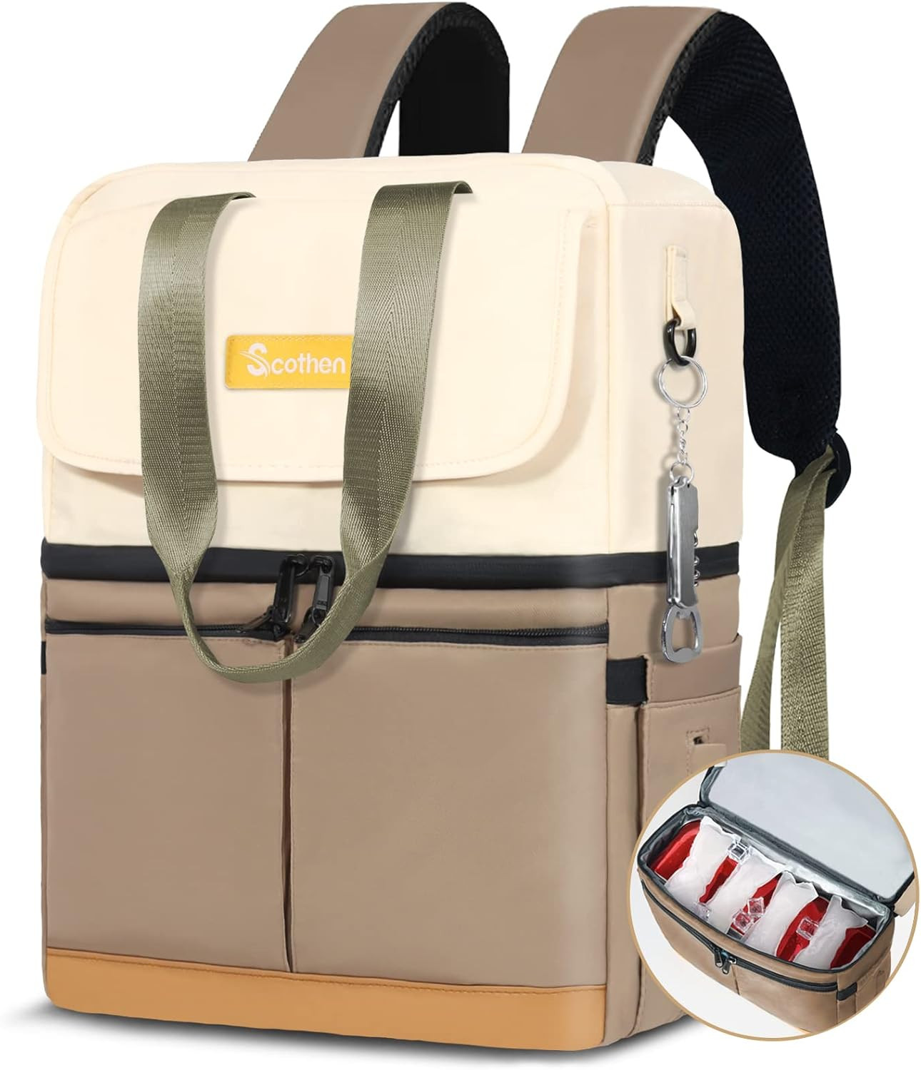 W/ 12 Ice Packs Double Decker Holds 36 Cans Khaki