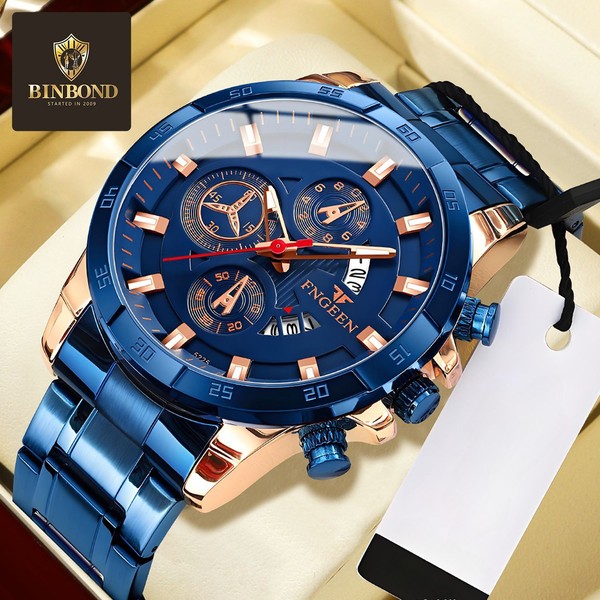 Reloj Hombre Impermeable Acero Inoxidable Cuarzo Clásico Luminoso de Negocio 3