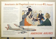 1958 American Airlines Boeing 707 Vintage 2-Page Print Ad Jet Age Travel Art