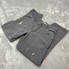 Carhartt Mens Relaxed Fit Work Pants Gray Canvas Paint Splatter Size 32x30