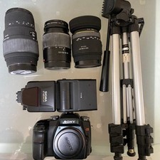 Sony A100 DSLR Camera Set with Lens Tripod Light Slightly Used Condition