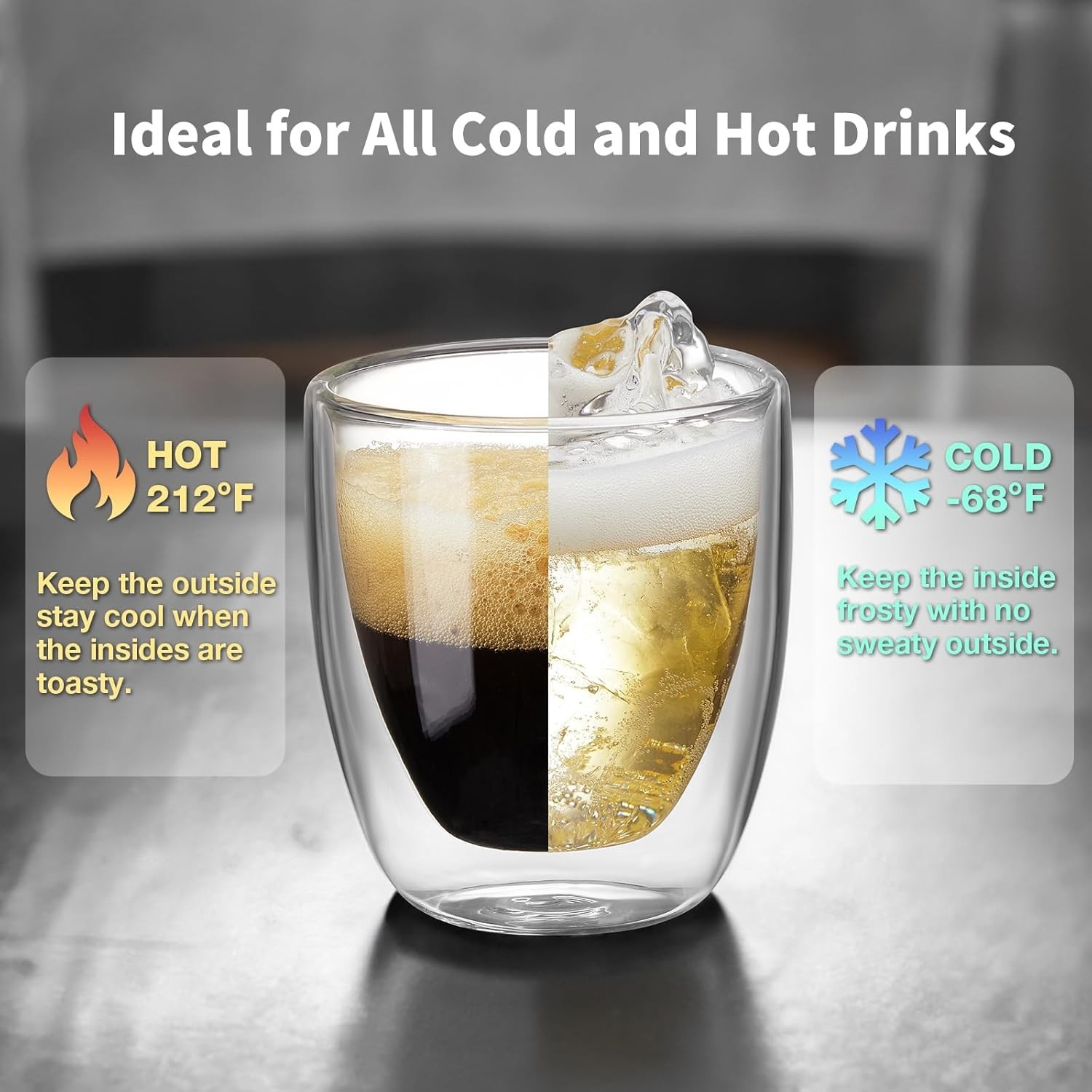 Double Walled Espresso Cups Set of 4 (50% Thicker), 3 Ounce Clear Expresso