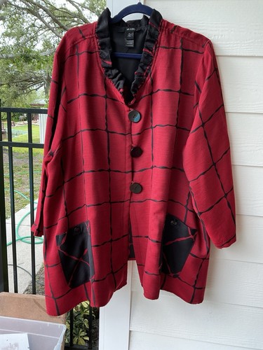 Ali Miles Blouse Tunic Red Black Large Pockets 3 Button 3X - Picture 2 of 15