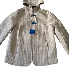 Lands' End Womens Quilted Jacket Hood Full-Zip Pockets Lightweight Tan Sz L NWT