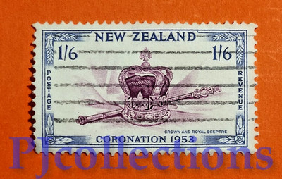U1475 - NEUSEELAND 1953 KRÖNUNG - KRONE UND KÖNIGLICHES ZEPTER 1s/6p GEBRAUCHT
