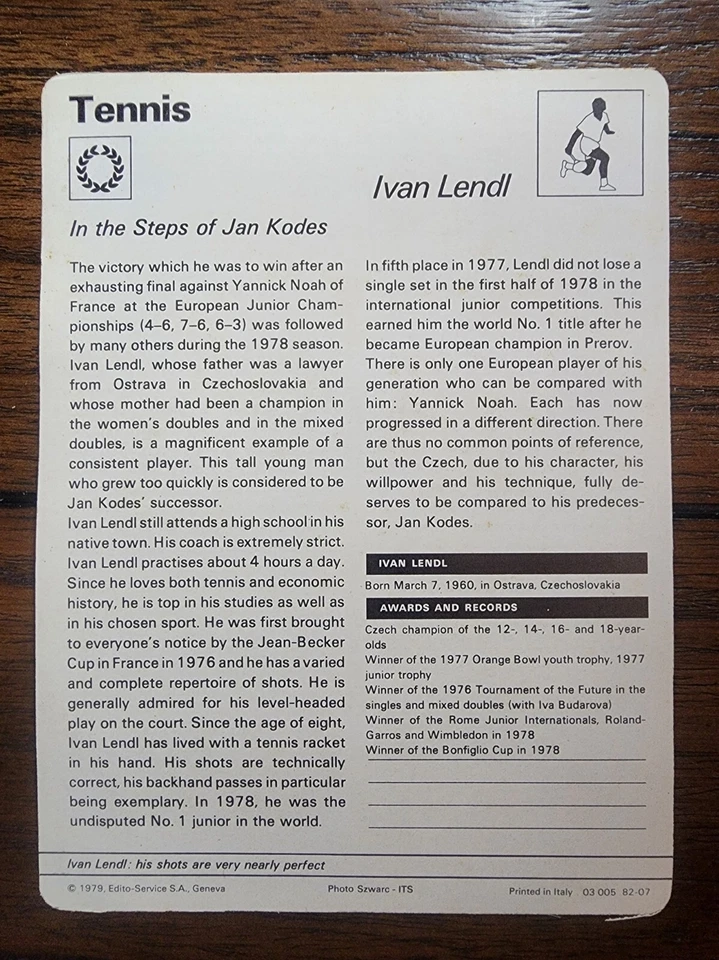 Sportscaster 1977 1978 1979 Ivan Lendl Wimbledon París #82-07 Foto 2 de 2