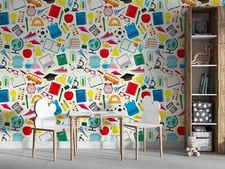 3D Schoolbag Computer Apple Patterns Wallpaper Wall Murals Removable Wallpaper