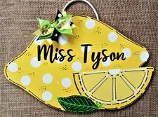 Personalize LEMON Teacher SIGN Plaque School Class Classroom Wall Door Hanger