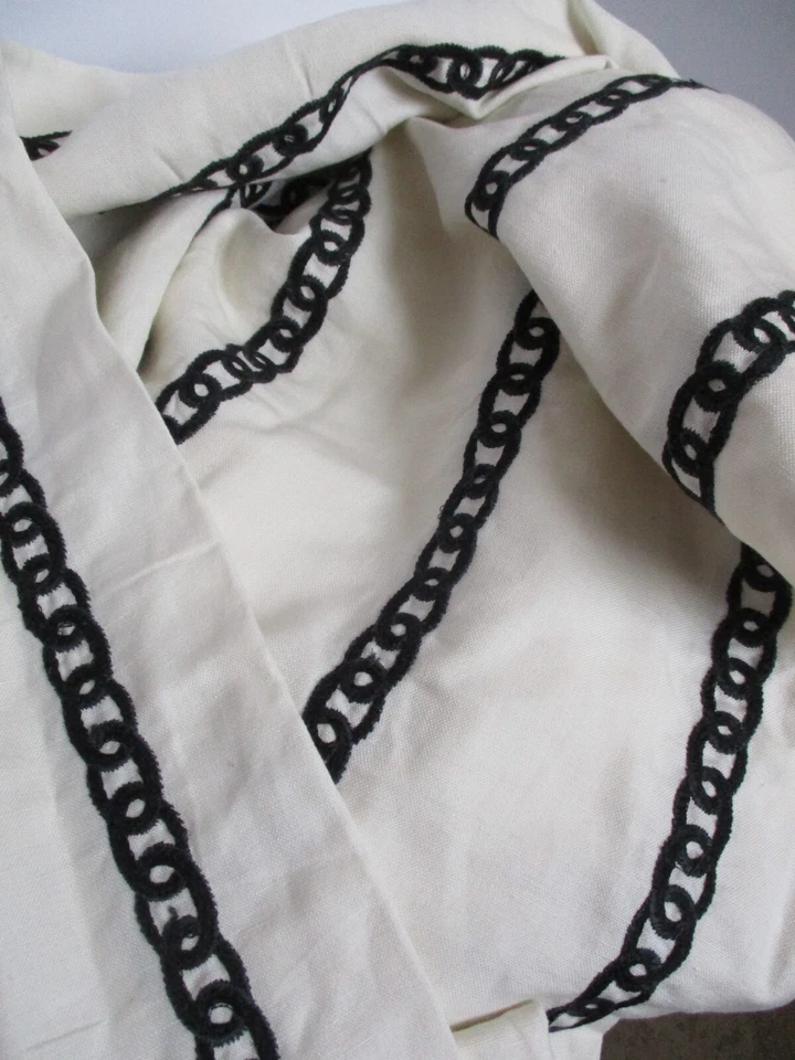 JF Fabrics Tangle Design 5 1/2 Yards Linen Fabric Embroidered Chain Ivory & Blue - Image 4 of 4