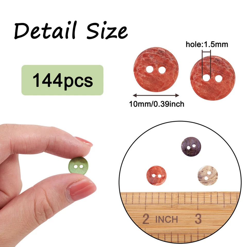 144pcs Colorful Natural Mother of Pearl Buttons Flat Round 2 Hole Craft 10x1mm - Image 3 of 4