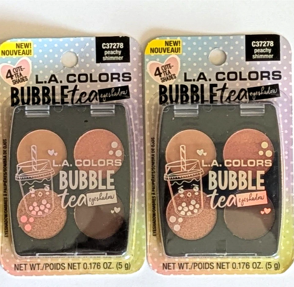 2pk LA COLORS BUBBLE TEA PEACHY SHIMMER C37278 4 SHADES PRESSED POWDER EYESHADOW - Image 2 of 3