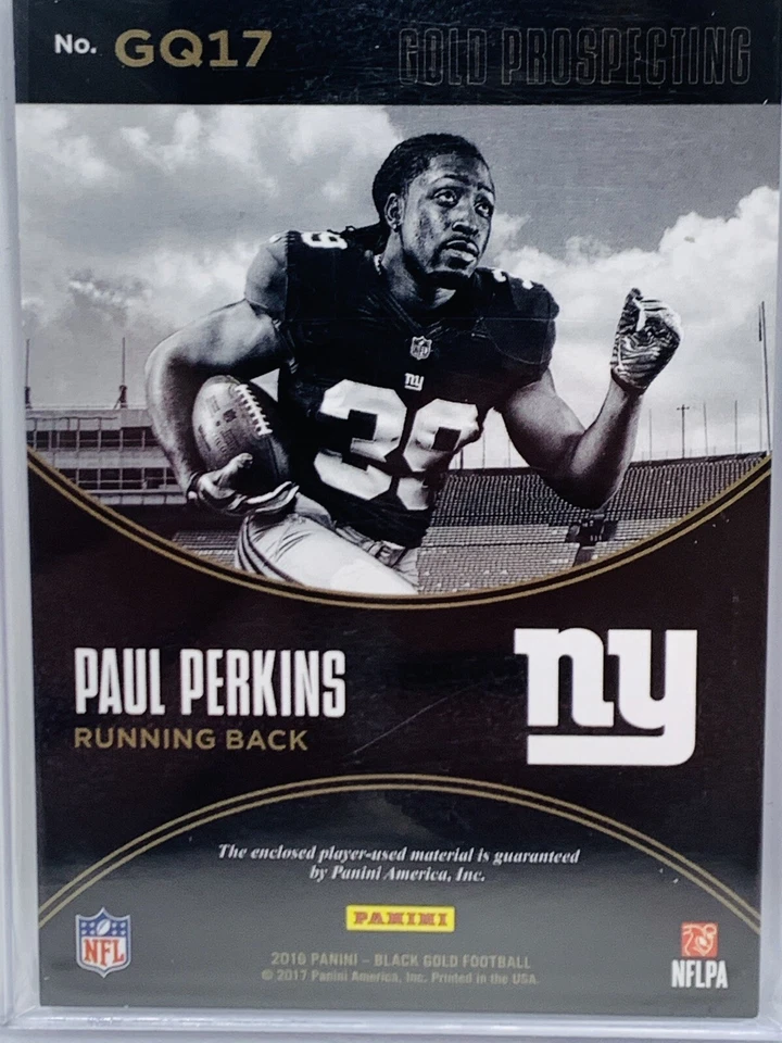 2016 Black Gold Football NFL ROOKIE CARD PAUL PERKINS RELIC QUAD PATCHES #28/99 - Image 2 of 2