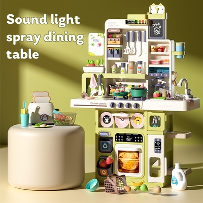 Realistic Spray Sink Kitchen Toy Set for Kids with Bread and Dishes