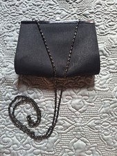 Black Shimmer formal/Semi Formal clutch purse Silver Clasp 24" Black Metal Chain